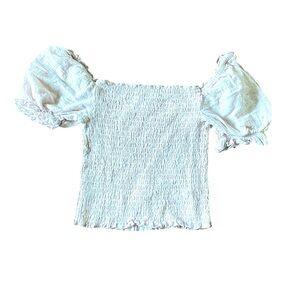 {One Clothing} fitted elastic peasant puffy sleeve crop top